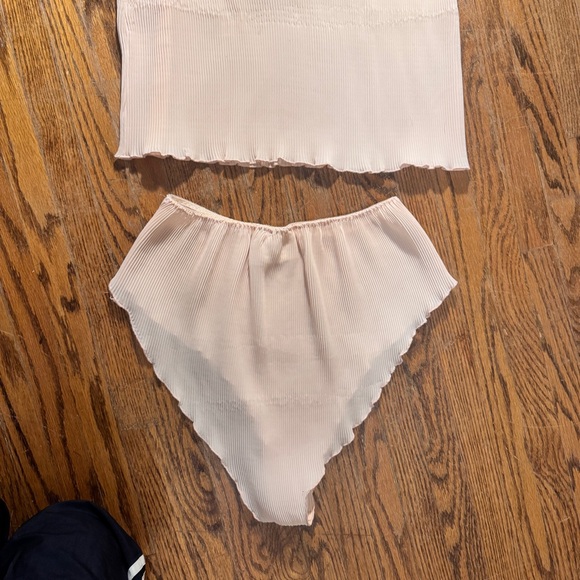 Vintage Silk&Satin Plisse Lace Trim Sleepwear Set in blush pink - Size M - Picture 8 of 15